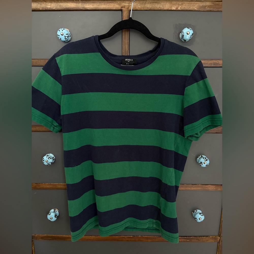 Forever 21 Green and Navy Striped Tee